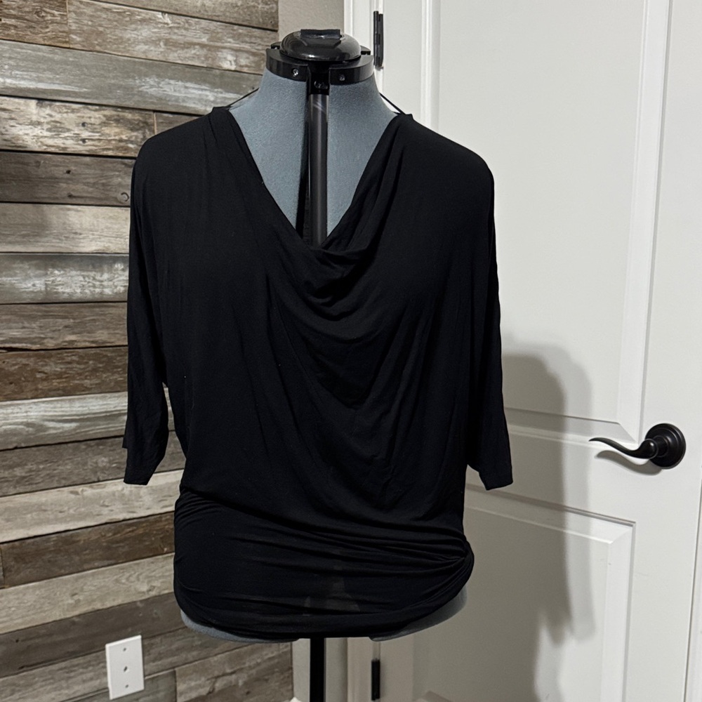 Michael Stars Elegant Black Drape Neck Blouse